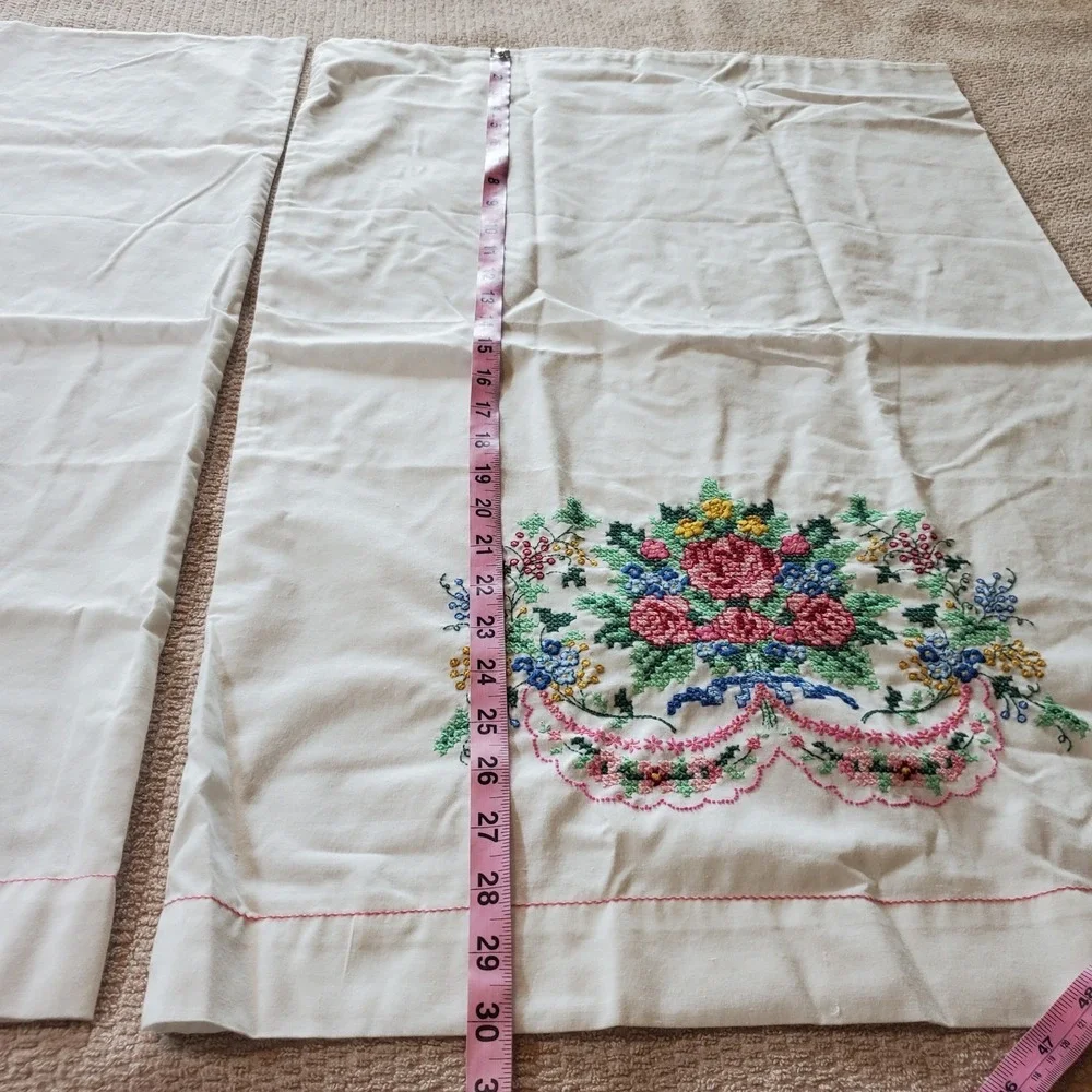 Bouquet Cross Stitch Pillow Cases Completed Set Of 2 Victorian Country Cottage